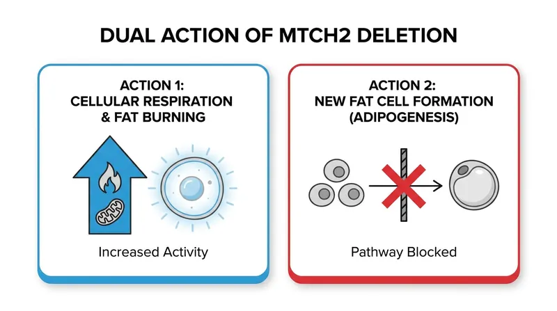 Silencing Mitch both accelerates the burning of existing fat and blocks the creation of new fat cells.