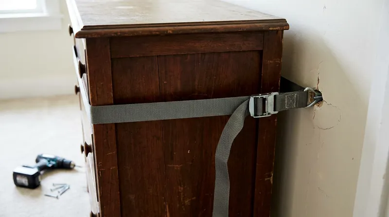 Legacy furniture relies entirely on wall anchors to prevent tip-overs, a step many consumers skip.