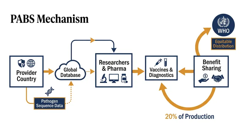 How the proposed Pathogen Access and Benefit-Sharing (PABS) system would link data sharing to medical countermeasures.