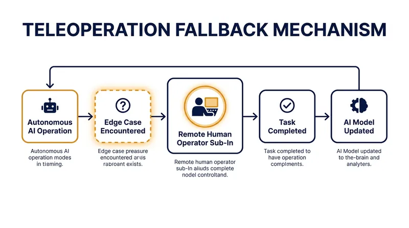 When the robot's AI encounters a task it cannot complete, a remote human operator temporarily takes control to finish the job.