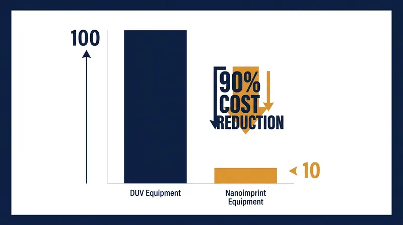 Prinano claims its physical stamping technique reduces manufacturing capital costs to roughly one-tenth of traditional DUV-based methods.