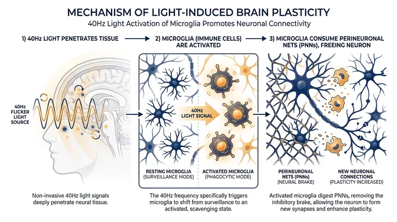 How specific light frequencies trigger cellular recycling to reopen the critical period.