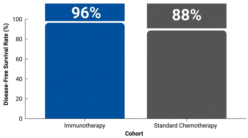 Patients receiving frontline immunotherapy showed significantly higher disease-free survival at the three-year mark.