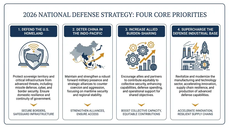 The four pillars of the 2026 National Defense Strategy explicitly rank homeland security above forward deployment.
