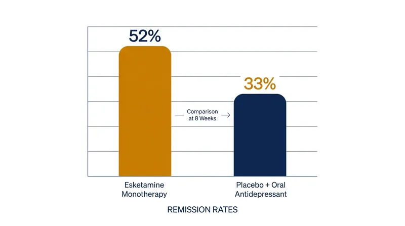 Phase 3 clinical trial data showed over half of patients achieved full remission on esketamine monotherapy.