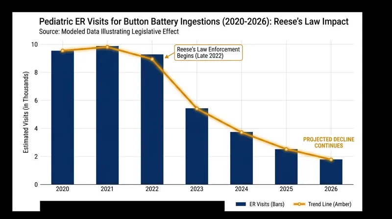 The transition to secure compartments has directly correlated with a reduction in pediatric battery ingestion incidents.