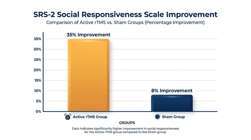 Children receiving the active rTMS therapy demonstrated significantly greater improvements in social communication scores than those receiving the placebo.