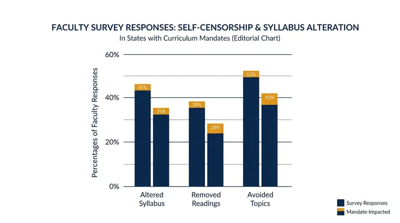 Surveys indicate a measurable increase in faculty altering course materials to ensure compliance with state laws.