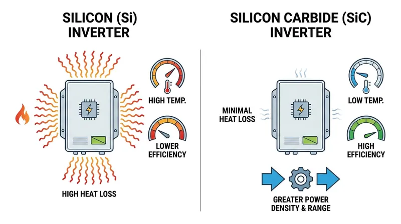 Silicon Carbide (SiC) semiconductors are the critical technology that makes 800-volt inverters efficient and viable.