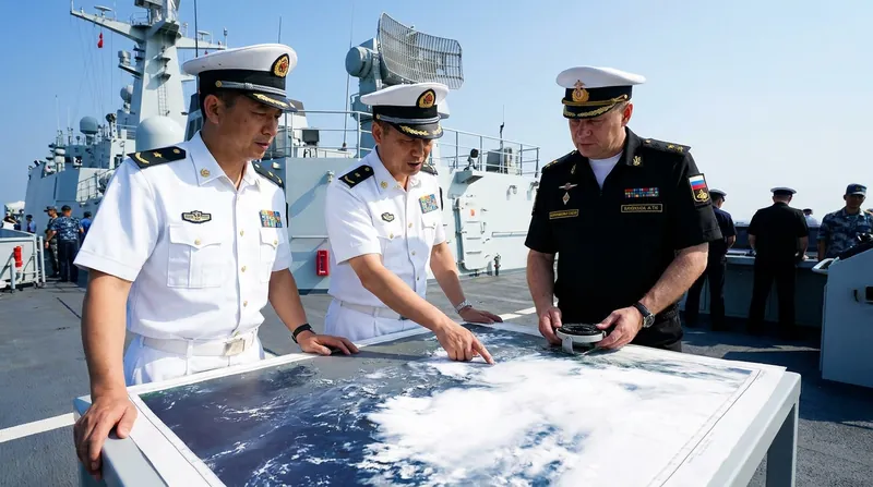 Commanders from both nations coordinate tactical planning during the harbor phase of the drills.