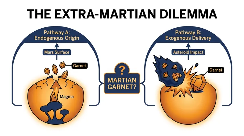 Scientists cannot yet rule out that the garnet arrived on Mars inside a foreign asteroid before being blasted to Earth.