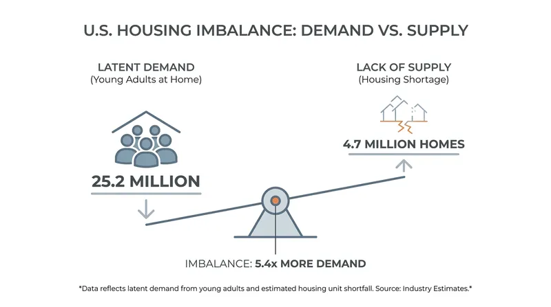 The structural supply deficit driving delayed household formation.