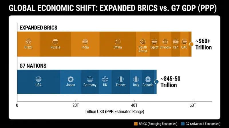 The expanded BRICS economies now collectively surpass the G7 in purchasing power parity.