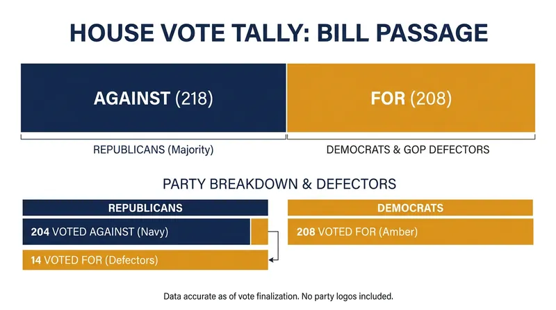 The bipartisan resolution failed by a 10-vote margin, with 14 Republicans breaking ranks to support the measure.