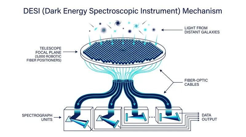 DESI uses 5,000 robotic fiber-optic positioners to simultaneously capture the spectra of thousands of galaxies every 20 minutes.