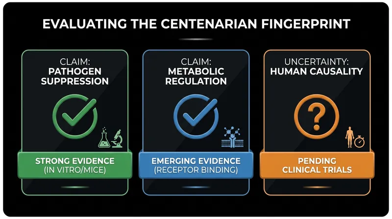 The current state of evidence supporting the health benefits of the centenarian metabolic fingerprint.