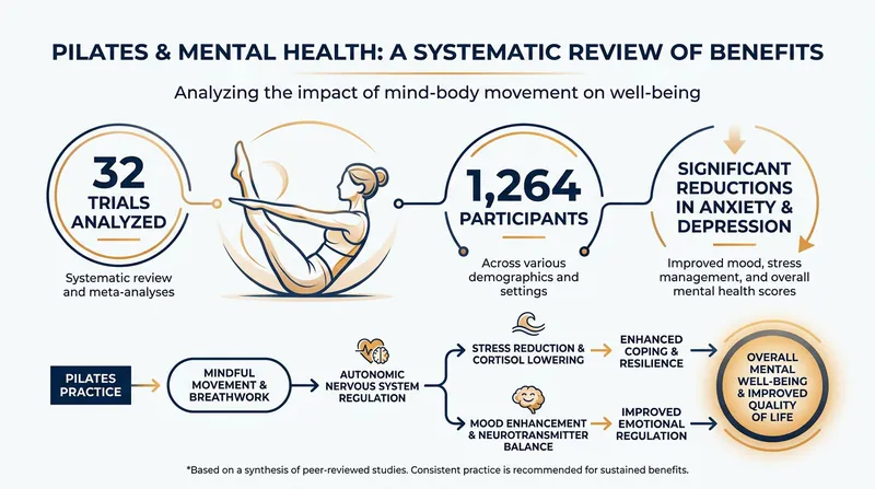 A 2026 meta-analysis aggregated data from 32 trials to evaluate the psychological impact of Pilates.