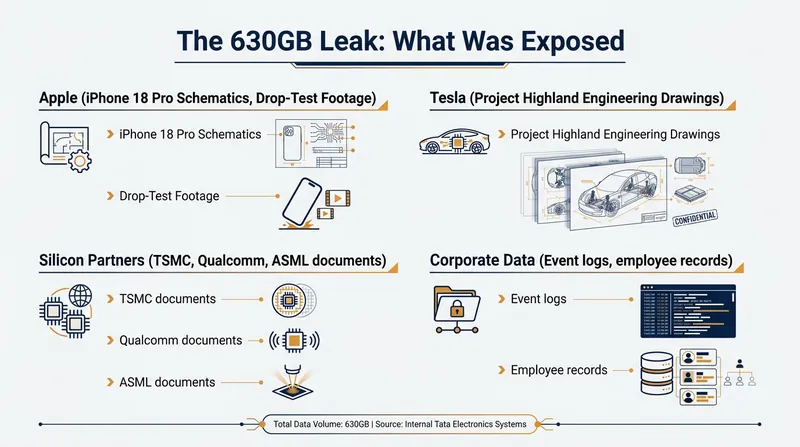 The 630.4 GB data dump contained over 200,000 files spanning multiple global technology giants.