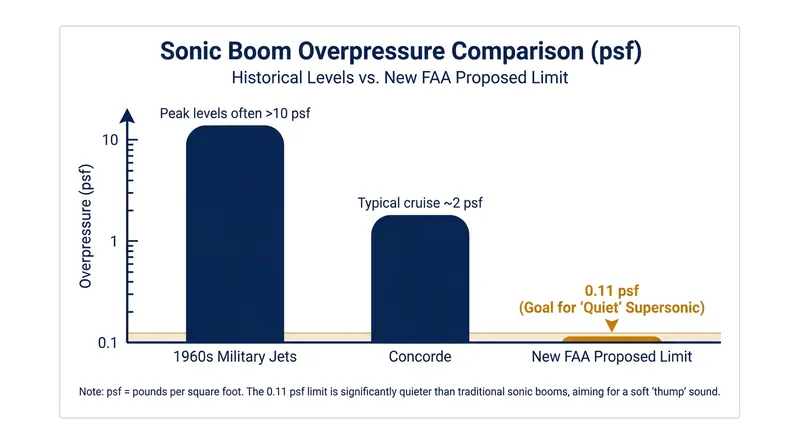 The FAA's proposed 0.11 psf limit represents a fraction of the acoustic force generated by legacy supersonic aircraft.