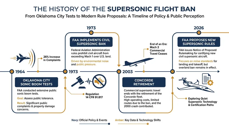 The regulatory timeline of commercial supersonic flight in the United States.