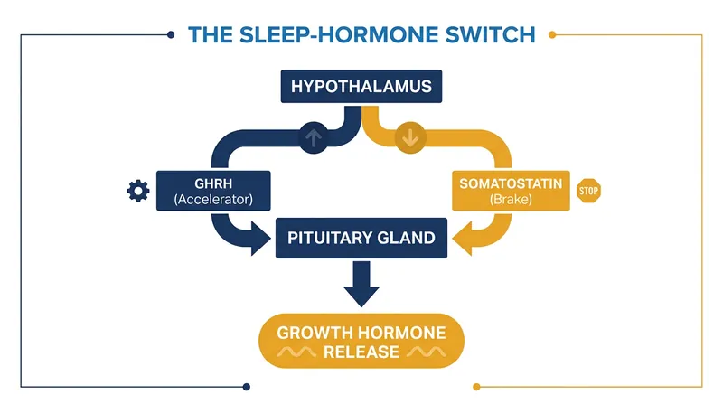 The brain uses two opposing peptide hormones to control the nightly release of growth hormone.