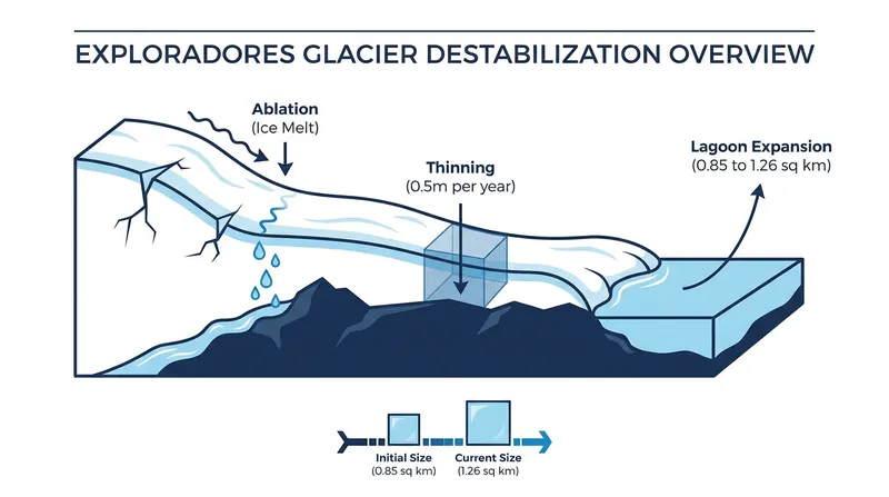 How accelerated meltwater and expanding lagoons critically destabilized the glacier's structural integrity.