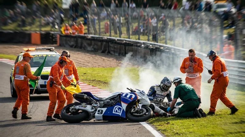 Trackside medical teams rapidly stabilized the riders following the Turn 2 incident.