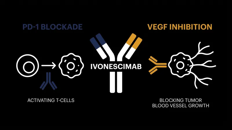 How a bispecific antibody targets two distinct cancer survival mechanisms at once.