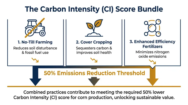 Farmers must bundle specific regenerative practices to meet the strict emissions reductions required by the 45Z tax credit.