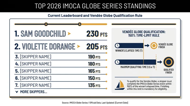 Sam Goodchild holds a 25-point lead over Violette Dorange at the mid-year mark of the 2026 season.