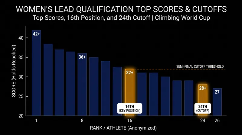 The margins in IFSC Lead qualification are razor-thin, with only the top 24 athletes advancing.