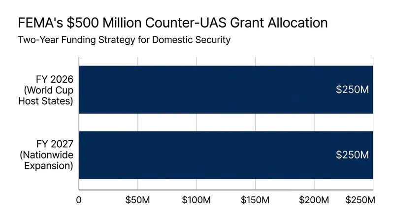 FEMA has deployed half of its counter-drone funding to secure the 11 states hosting the 2026 FIFA World Cup.