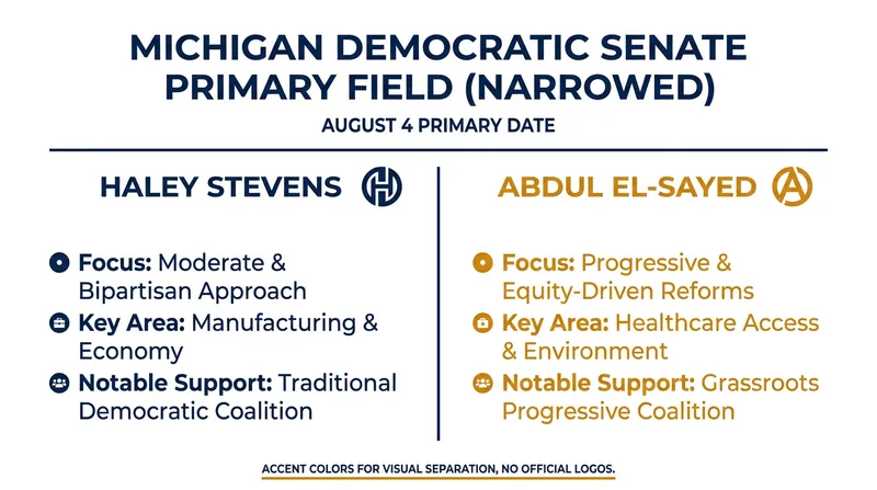 The August 4 primary is now a head-to-head contest between Rep. Haley Stevens and Abdul El-Sayed.