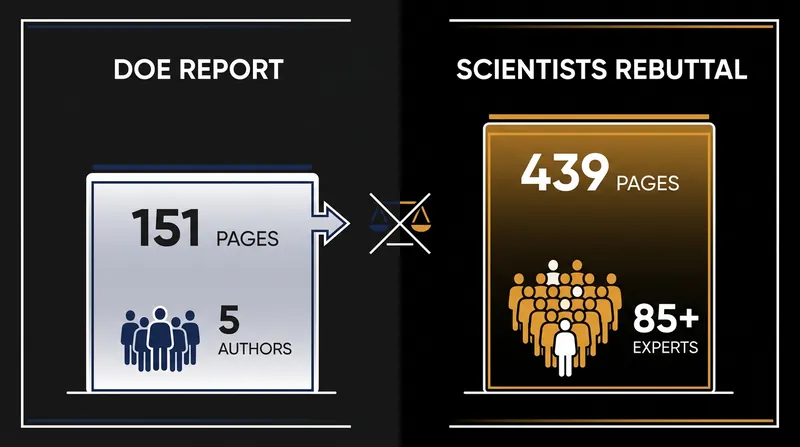 The scale of the DOE report compared to the scientific community's rebuttal.