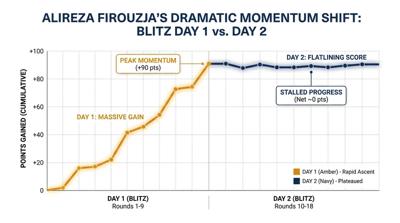 Firouzja's performance swung wildly between the first and second days of the blitz portion.