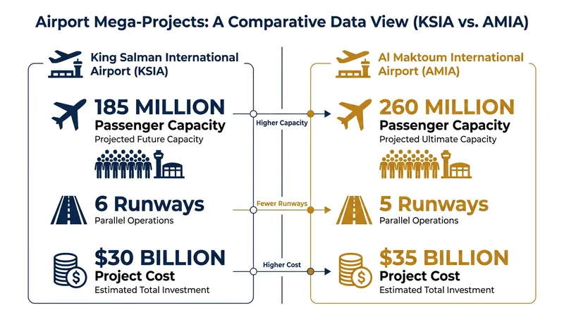 A comparison of the targeted capacities and costs for the two competing mega-hubs.