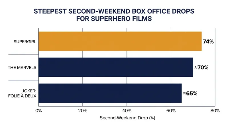 A 74 percent drop indicates a highly front-loaded release driven by core fans rather than casual audiences.