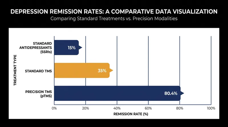 Precision TMS achieved an 80.4% remission rate in clinical trials, significantly outperforming standard therapies for treatment-resistant patients.