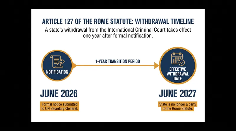 Under the Rome Statute, the withdrawal process takes exactly one year to take effect.