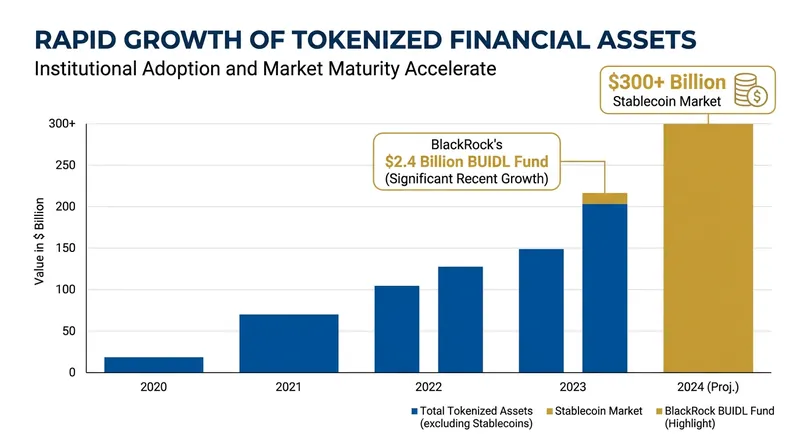 Tokenized assets and stablecoins have seen explosive growth as Wall Street adopts blockchain infrastructure.