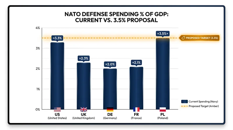 The gap between current defense spending by major NATO allies and the proposed 3.5% target.