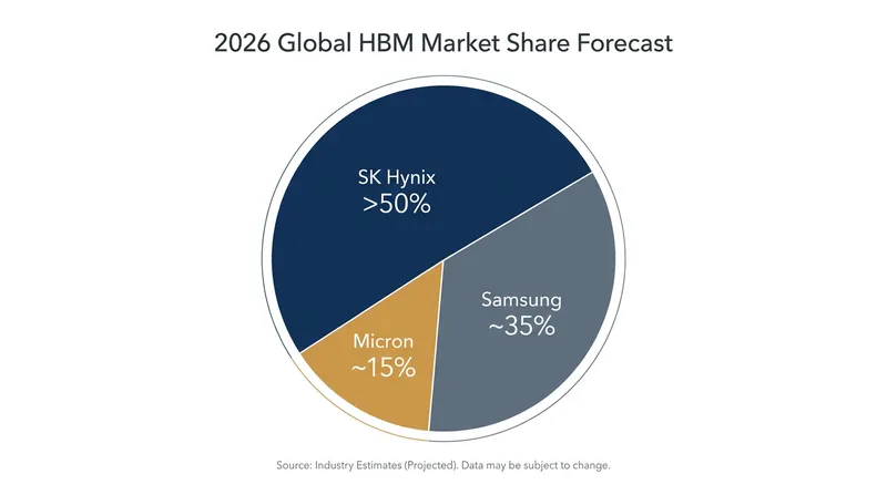 SK Hynix currently dominates the critical HBM market, supplying the memory that powers leading AI accelerators.