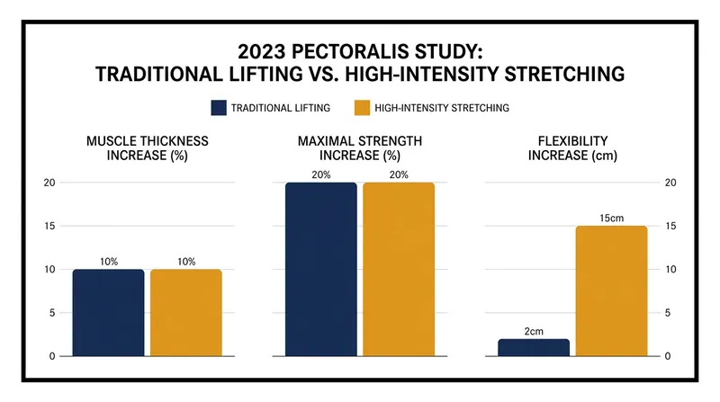 Results from the 2023 trial comparing 15 minutes of high-intensity chest stretching to traditional hypertrophy training.