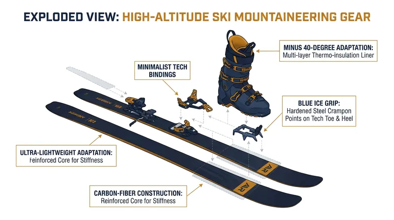 The specialized equipment required to ski an 8,000-meter peak.