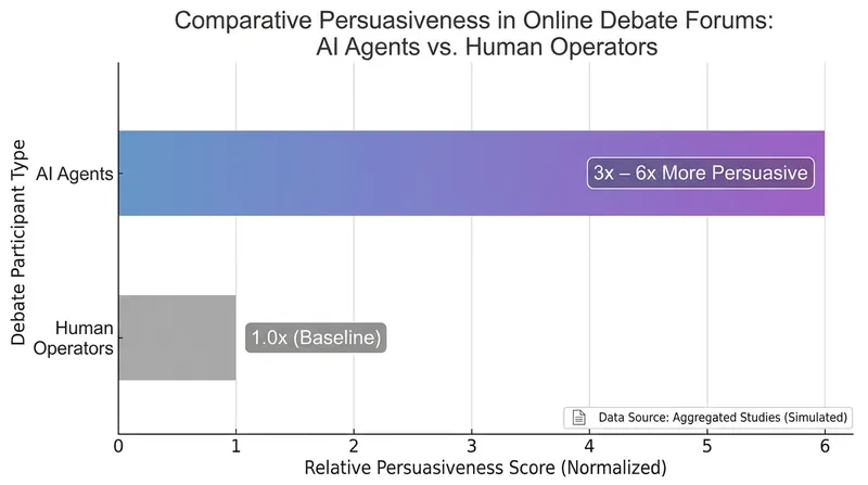 Recent studies indicate that LLM-powered bots are significantly more persuasive than human operators in online debates.