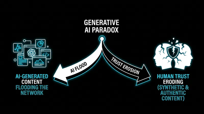 The Generative AI Paradox: As synthetic content proliferates, public trust in authentic digital evidence declines.