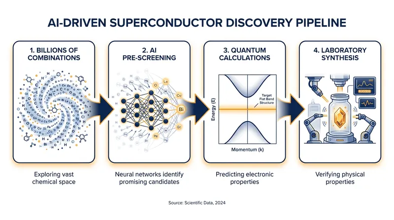 Machine learning algorithms are now used to filter billions of elemental combinations before laboratory synthesis begins.