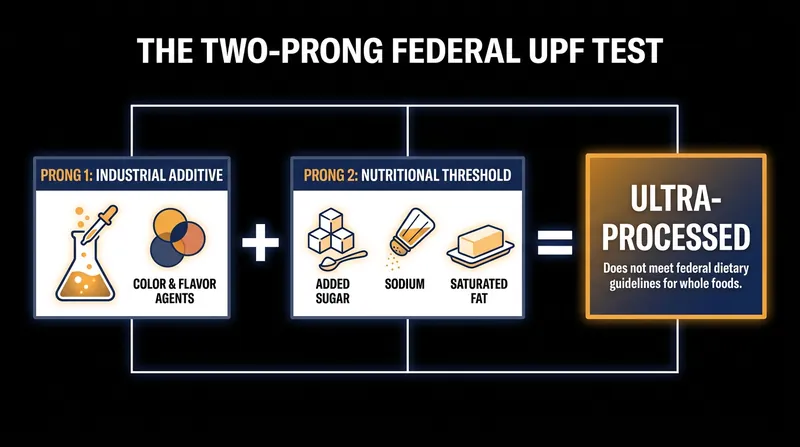 Under the proposed framework, a product must contain both an industrial additive and a poor nutrient profile to be classified as ultra-processed.