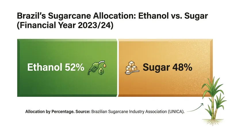 Driven by higher crude oil prices, Brazilian mills are expected to favor ethanol production over sugar at a 52-to-48 ratio.