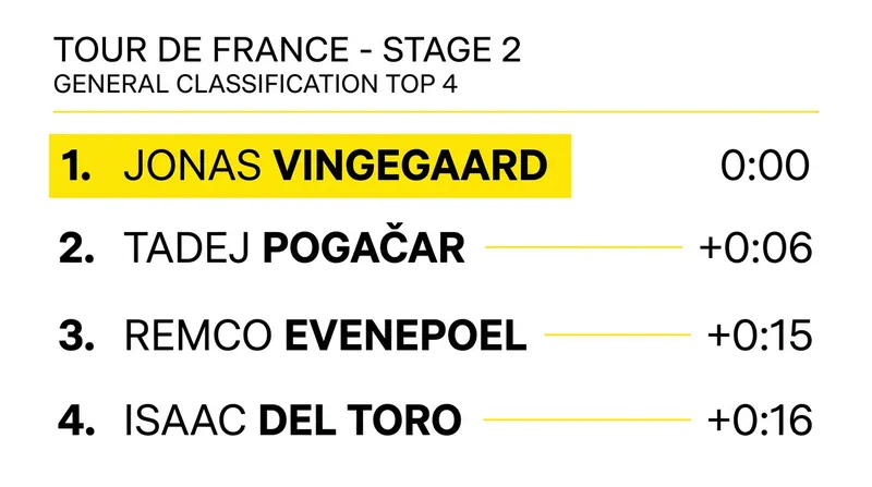 General Classification standings following Stage 2 time bonuses.